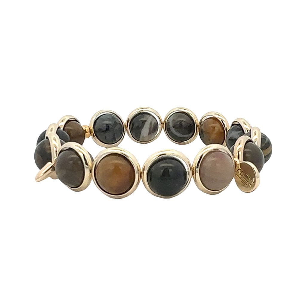 M Dark Petrified Wood Agate Gemstone Bead Bracelet