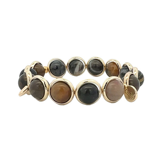 BRETT LAUREN Bracelets Gold / S/M Dark Petrified Wood Agate Gemstone Bead Bracelet