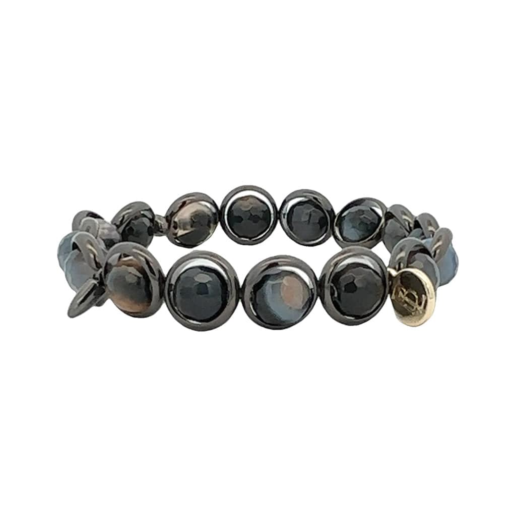 M Black Blue Agate Gemstone Bead Bracelet