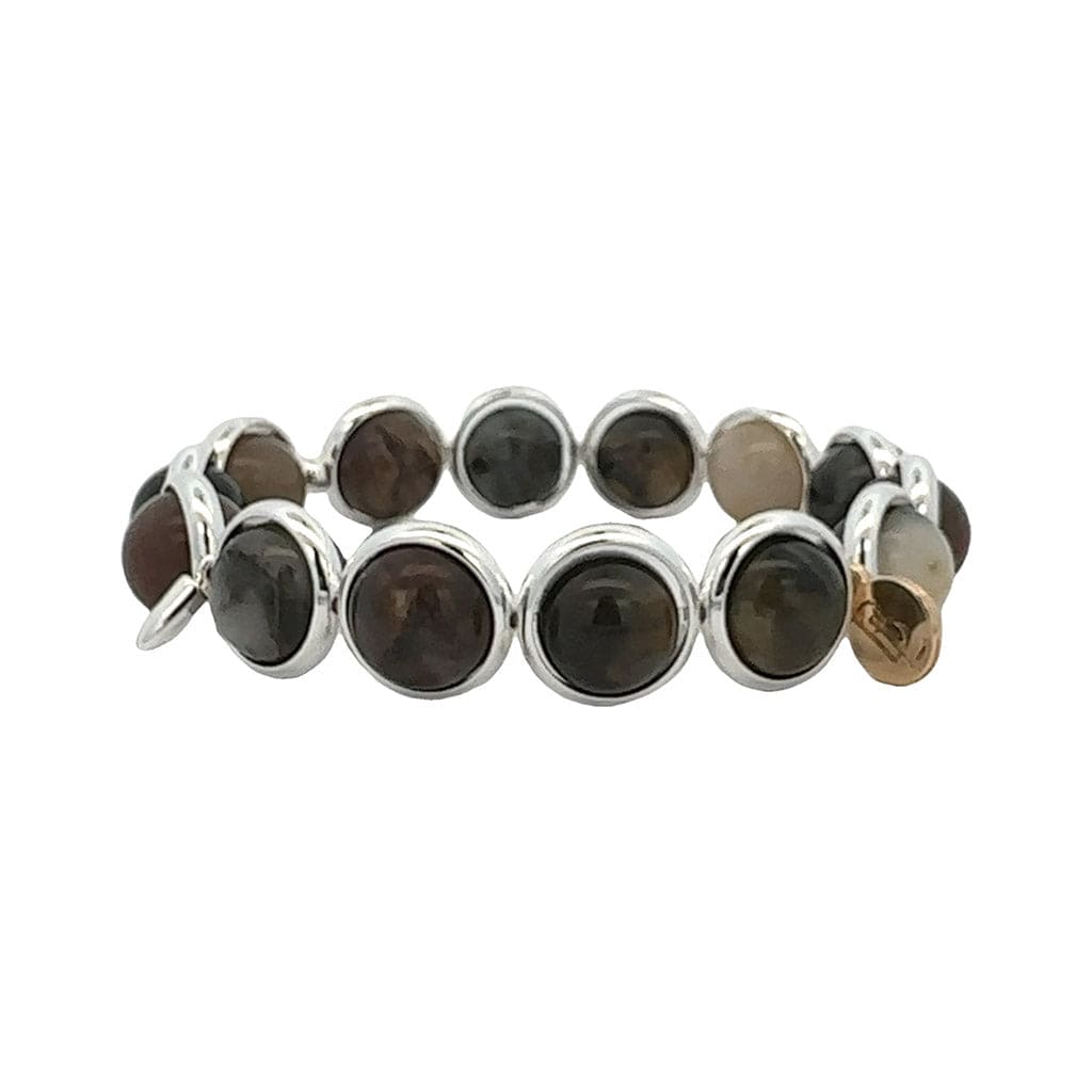 M Dark Petrified Wood Agate Gemstone Bead Bracelet